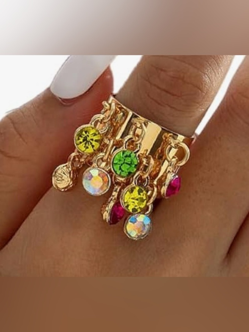 Gorgeous Neiman Marcus 18KT Dip sparkling Multi Crystal Dwide band ring adjustab